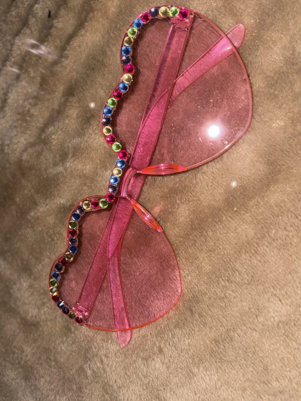 Pink Heart Sunglasses with Multi-Colored Rhinestones